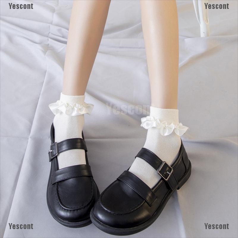 （Yescont）Cute Socks Lolita Ruffle White Frilly Ruffle Princess Socks Woman Happy Socks