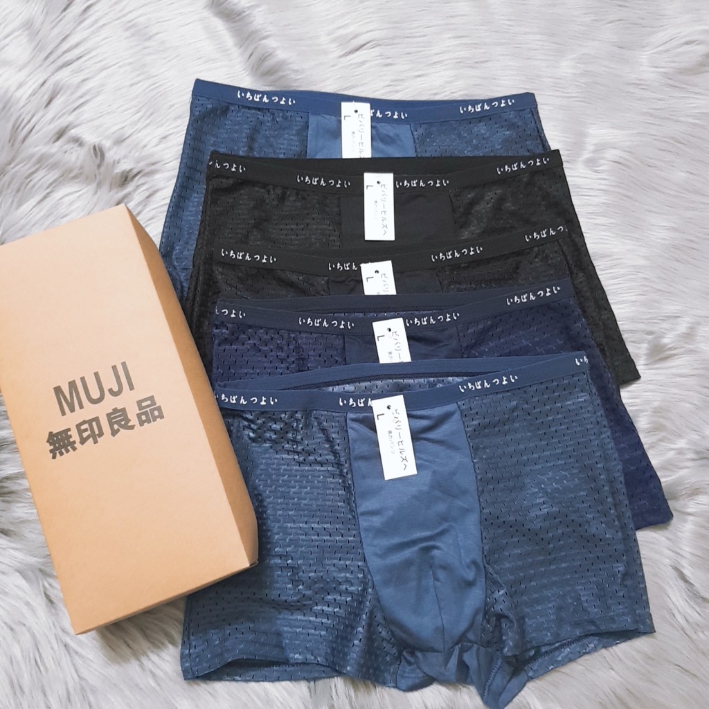 QUẦN LÓT NAM BOXER ĐÙI MUJI THÔNG HƠI THOÁNG MÁT( HỘP 5 QUẦN MÀU TỐI)