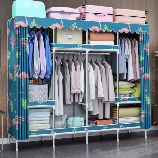 (Miễn Phí Vận Chuyển ) Tủ Vải Đựng Quần Áo Vải Loại 1 Khung Gỗ Tủ Vải 4 buồng gỗ Loại 1 Chống Ẩm Mốc