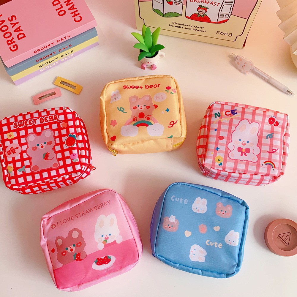 Túi Pouch Vuông Đựng Đồ Dùng Cá Nhân Phụ Nữ Băng Vệ Sinh Gọn Sweet Bear
