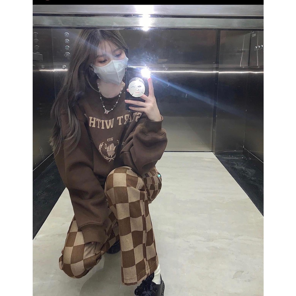 [Có Video + Ảnh Thật] Áo Sweater Nữ Họa Tiết Nâu Siêu Cá Tính Phong Cách Năng Động Chất Nỉ Dày Ấm - Chuu House - CH0209