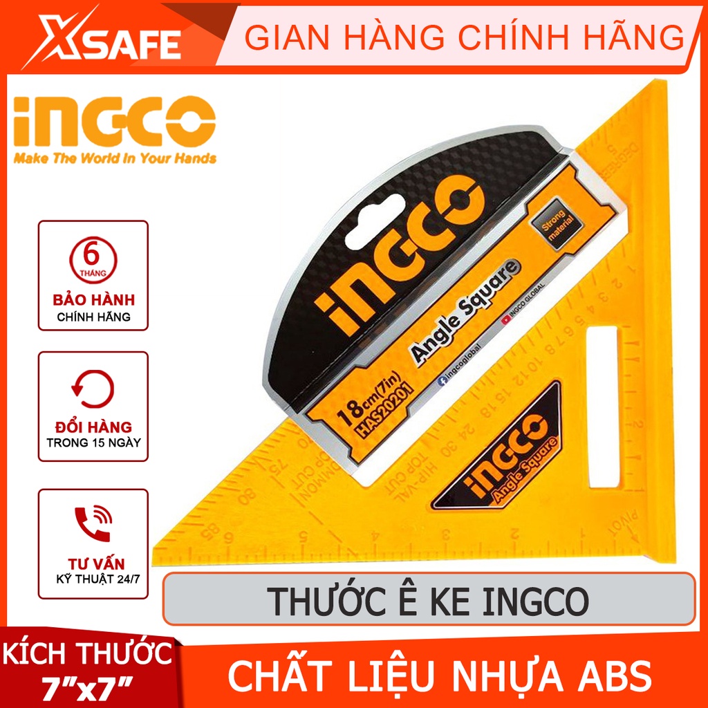 Thước ê ke INGCO HAS20201 Thước đo góc vuông kích thước 7 inch*7 inch, chất liệu ABS nhẹ, dễ đánh dấu và cắt - [XSAFE]