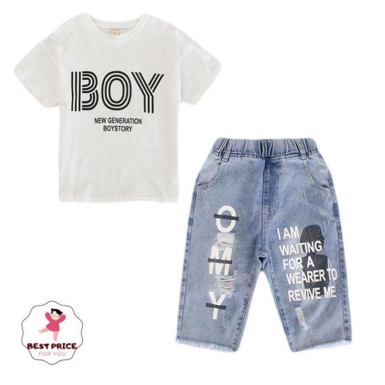 Set áo thun quần jean mùa hè bé trai mập 7 8 9 10 11  tuổi  ✨đồ bộ size đại30kg 35kg 40kg 45kg