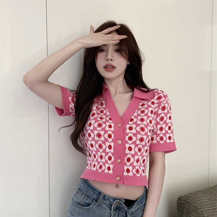 Áo polo dệt kim ZHELIHANGFEI tay ngắn thời trang xinh xắn