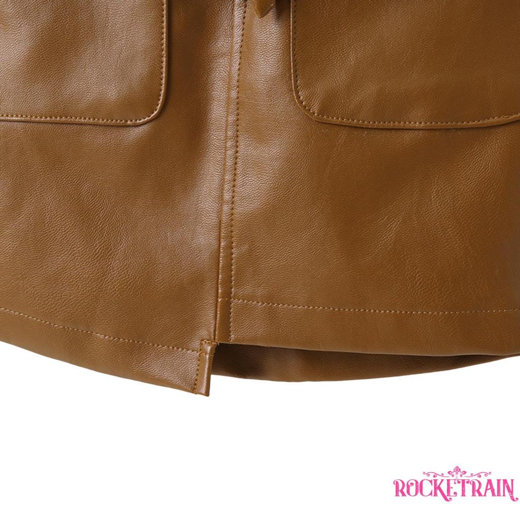 ♔Bty♔Chân váy Midi chữ A lưng cao màu trơn có túi và thắt lưng mùa thu đông cho trẻ em