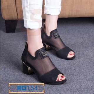 Giày bốt boot nữ đẹp Rosata hỡ mũi phối lưới RO154