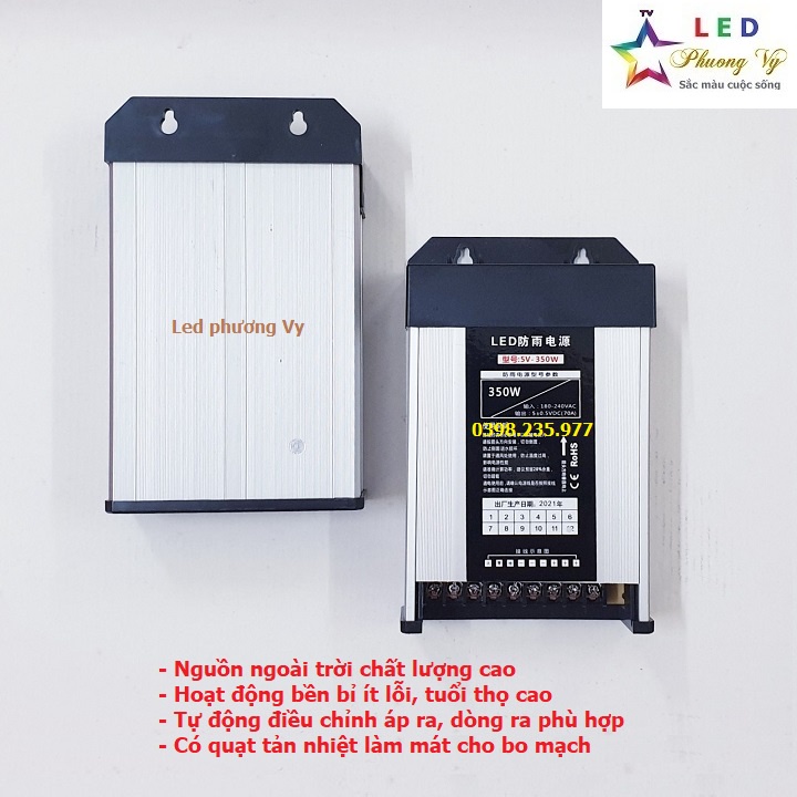 Nguồn Led 5V70A ngoài trời - Vỏ nhôm dập - Hàng chất lượng