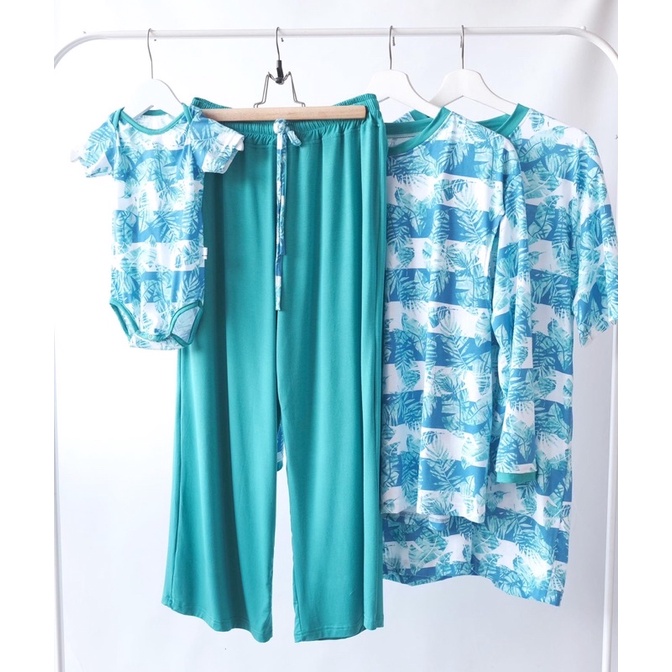 Savanna BLUE bộ đồ ngủ cho con bú. Set áo thun + quần dài cho mẹ và bé
