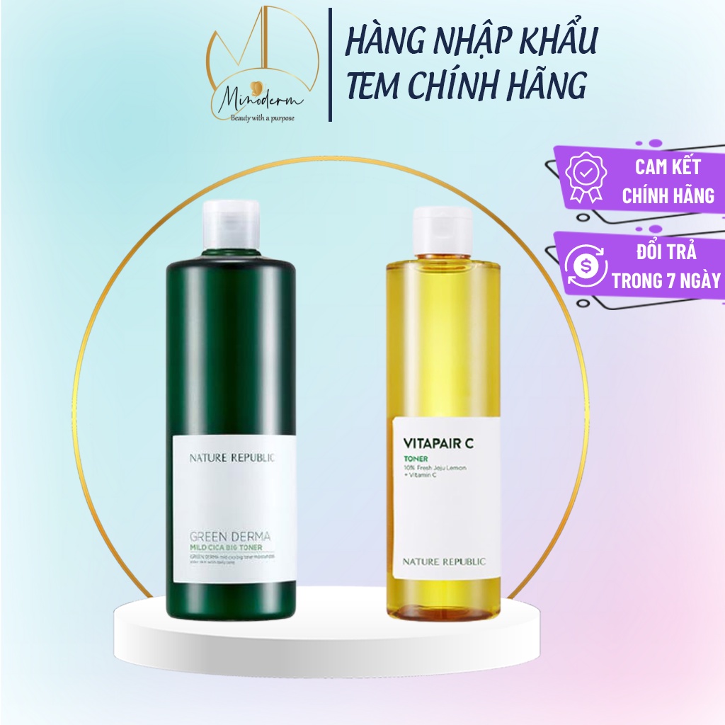 Nước hoa hồng Nature Republic Vitapair c 300ml, Green Derma Mild Cica Big Toner 500ml