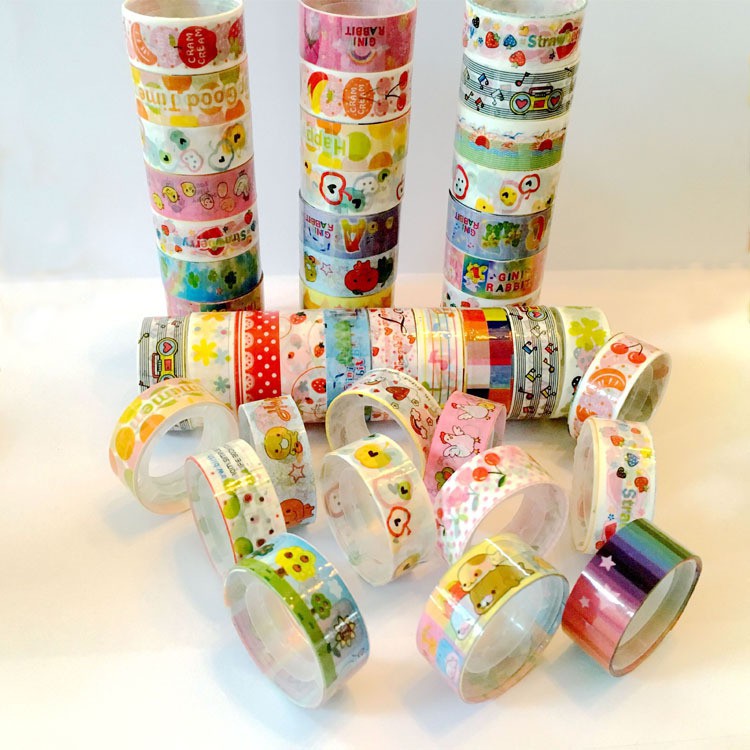 [10 cuộn] Băng dính washi tape nhiều họa tiết nhiều hình