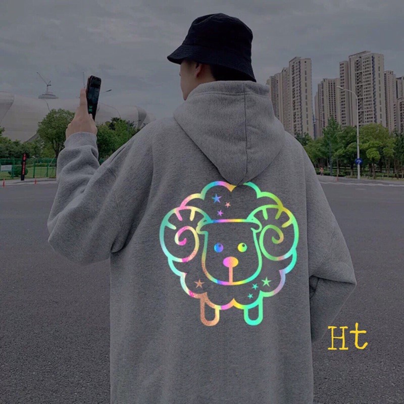 áo hoodie nỉ phản quang 7 màu chú cừu in 2 mặt cung Bạch Dương
