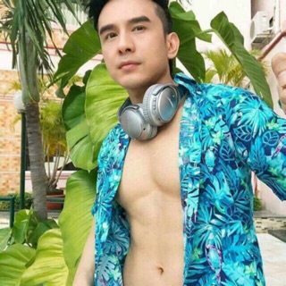 Áo sơ mi hoạ tiết con két lá xanh