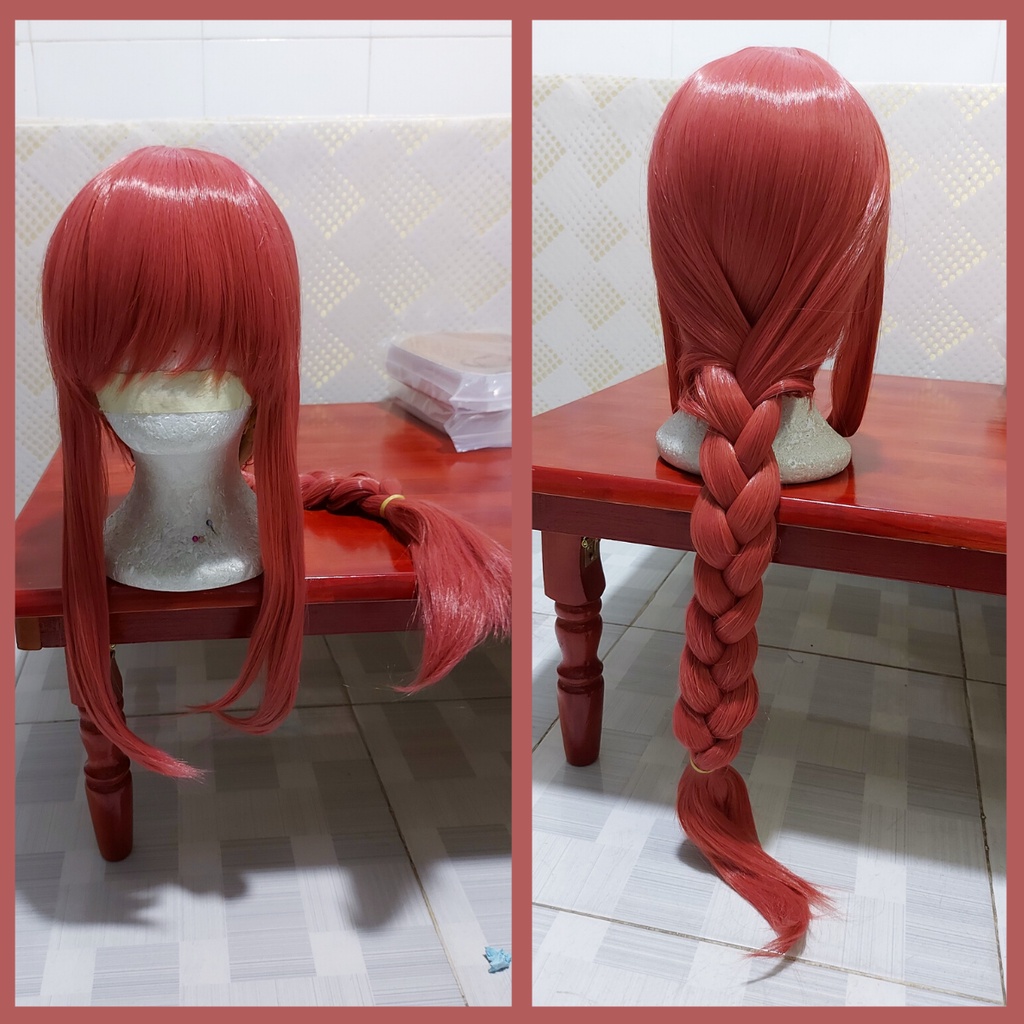 Wig/tóc giả cosplay Makima Chainsaw Man màu đỏ hồng cam