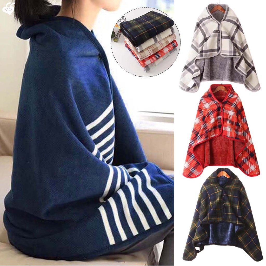 Khăn Choàng Hai Mặt Ấm Áp Đa Năng Họa Tiết Kẻ Sọc Cho Văn Phòng/Nhà Ở/Văn Phòng