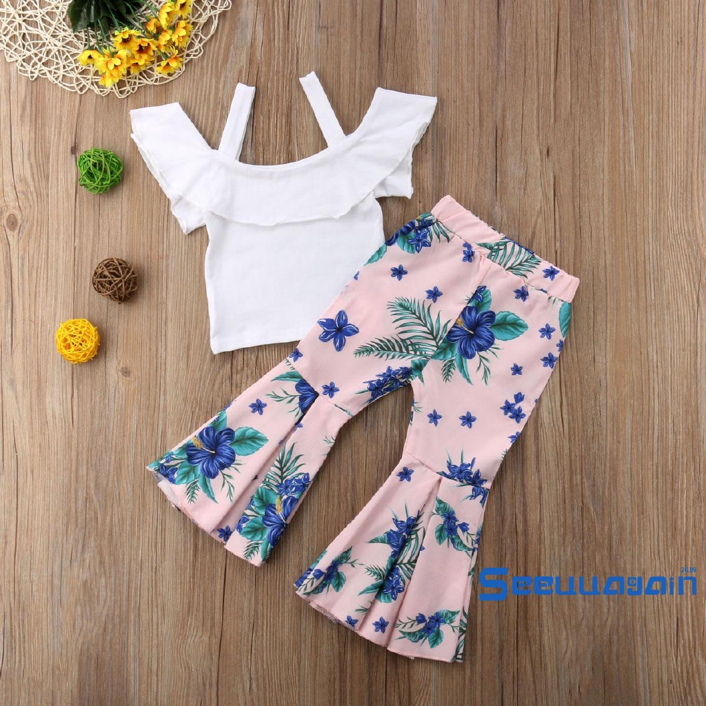 Set Áo Trễ Vai Và Quần Short Jean Thời Trang Cho Bé Gái