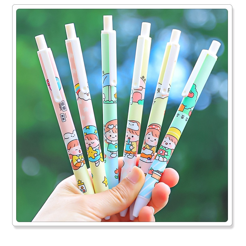 Set 6 bút bi bút bi bấm mực gel ngòi 0.5mm vỏ kiểu hình hoạt hình dễ thương