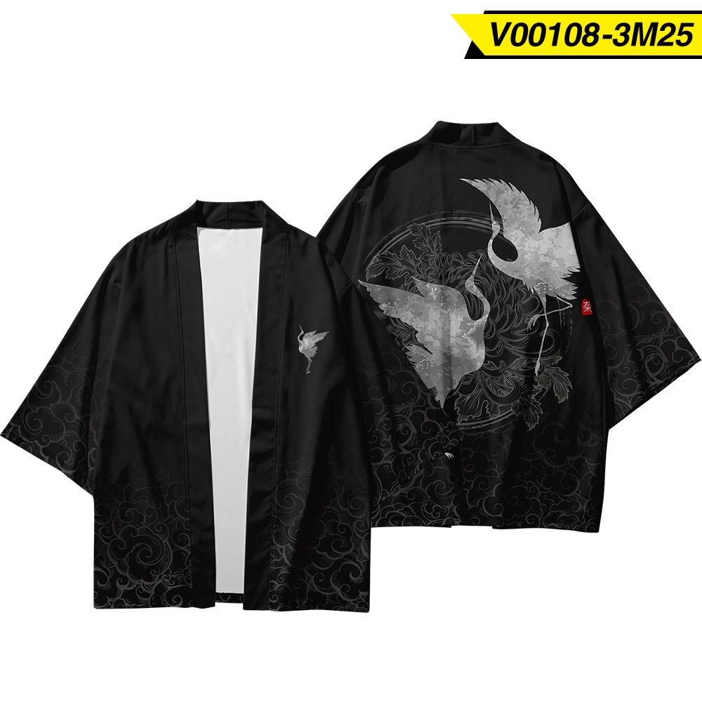 Bộ Đồ Kimono Nhật Bản Màu Đen In Họa Tiết Phong Cách Samurai Cổ Điển Dành Cho Nam Và Nữ