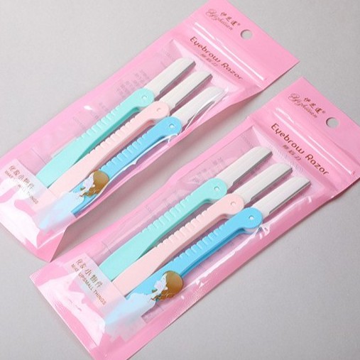 Dao Cạo Lông Mày Cạo Lông Mặt  Set 3  Cây  Có Lưỡi Bằng Thép Không Gỉ 8256