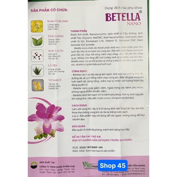 Dung Dịch Rửa Phụ Khoa BETELLA