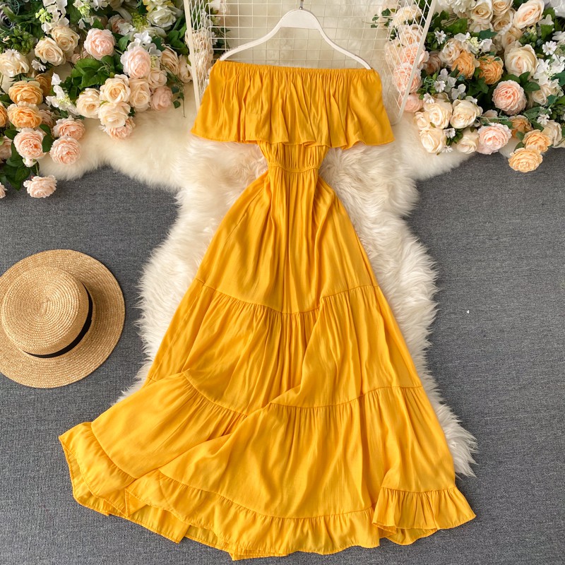 Đầm maxi trễ vai dáng dài váy đi biển