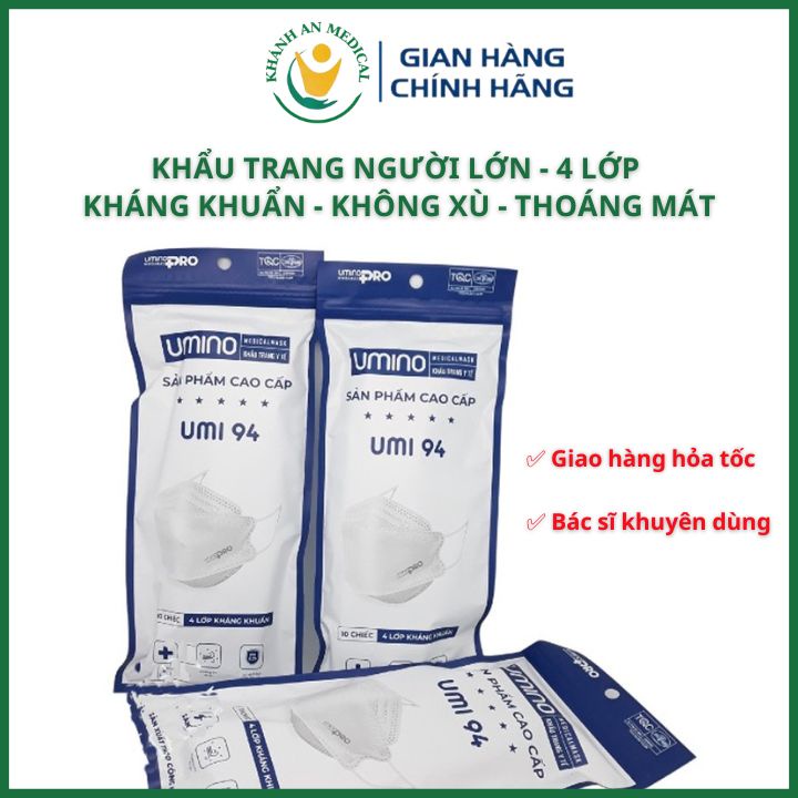 Khẩu trang y tế kháng khuẩn 4 lớp Umino gói 10 chiếc chống bụi, kháng khuẩn, mềm mịn Dược Khánh An D46