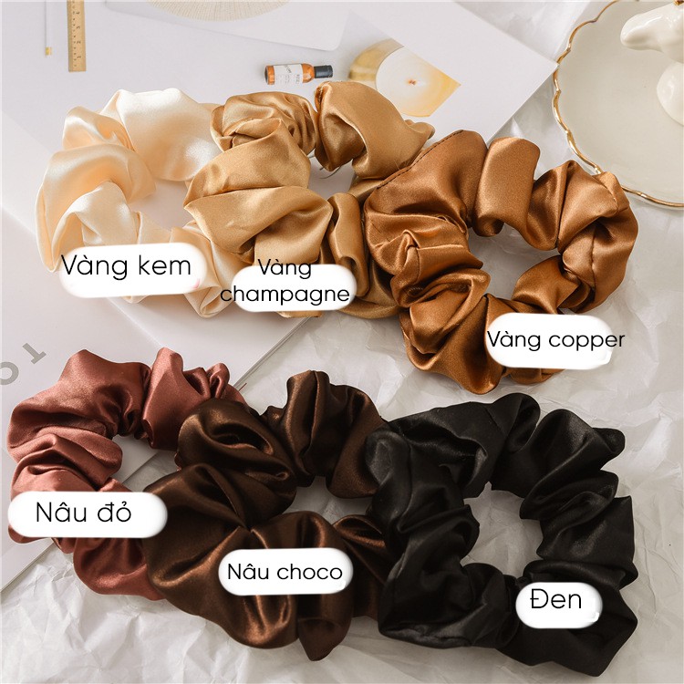Scrunchie Cột Tóc Tròn Tone Trắng Kem Nâu Warm Brown Thanh Lịch Xinh Xắn