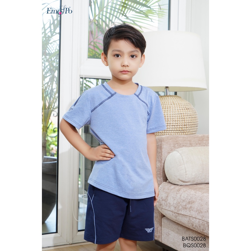Set bộ áo thun bé trai Emspo kèm quần cạp chun, dây rút, lé vải, in logo kèm quần BQS0028 BATS0028