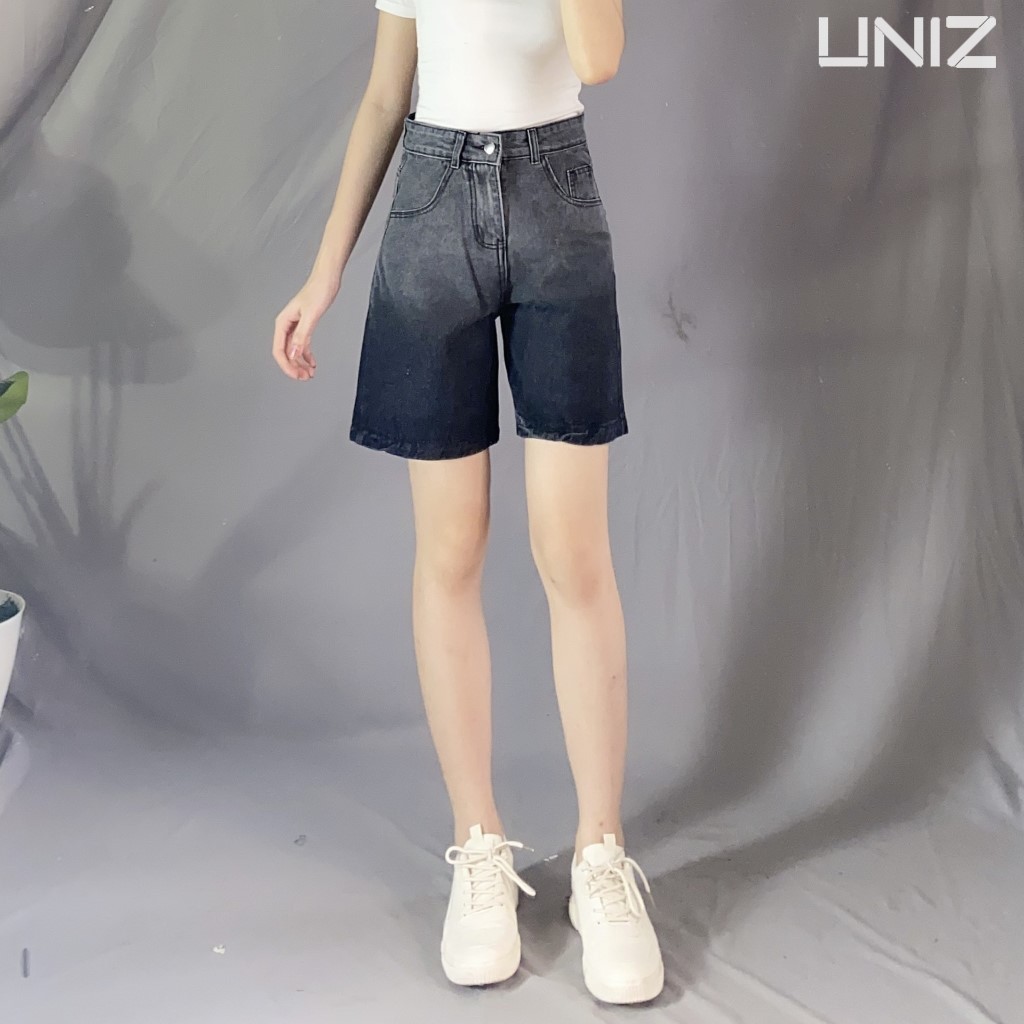 Quần Short Đùi Nữ Loang UNIZ ShortLoangP012 (2 Màu), Unisex, Dáng Lửng, Ống Rộng, Cạp Cao, Vải Jean Mềm, Co Giãn Nhẹ