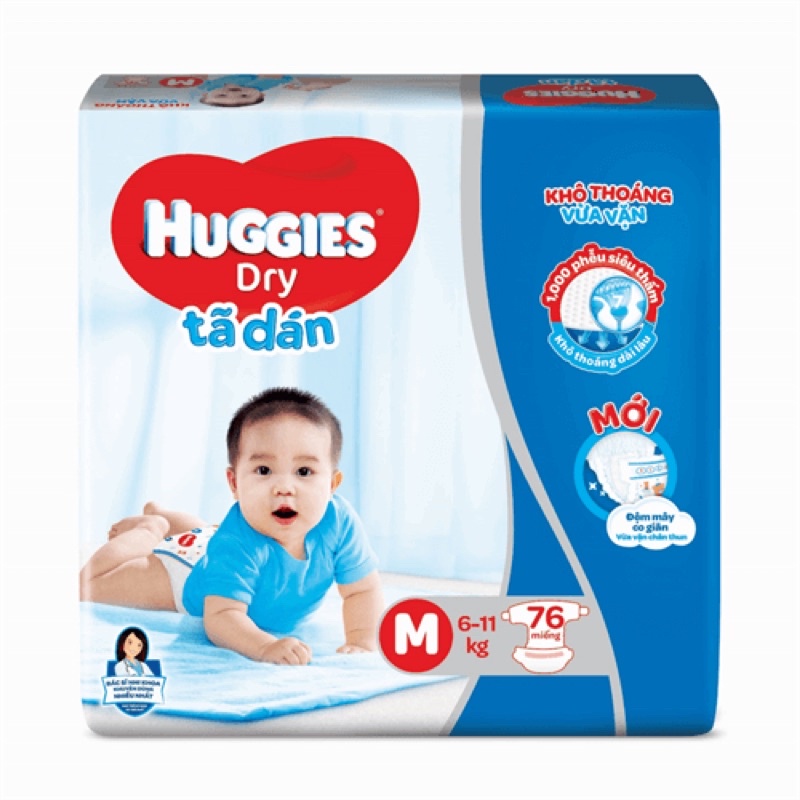 Tã dán huggies M76/ L68 / Xl62 / Xxl56 cho bé