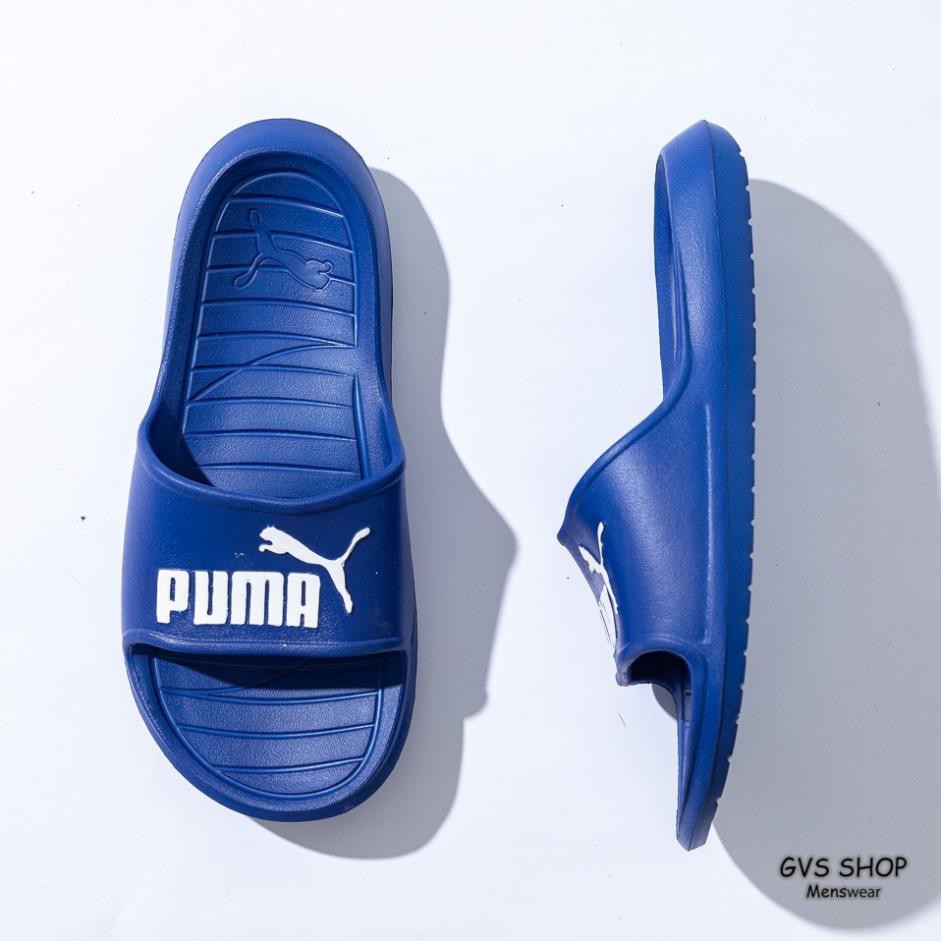Dép Puma Divercat V2 màu xanh logo trắng  | Dép đúc liên khối không ngấm nước