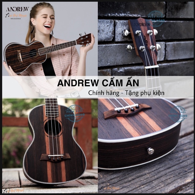 Đàn ukulele Andrew gỗ cẩm ấn - ukulele concert 23inch - tặng video chơi đàn