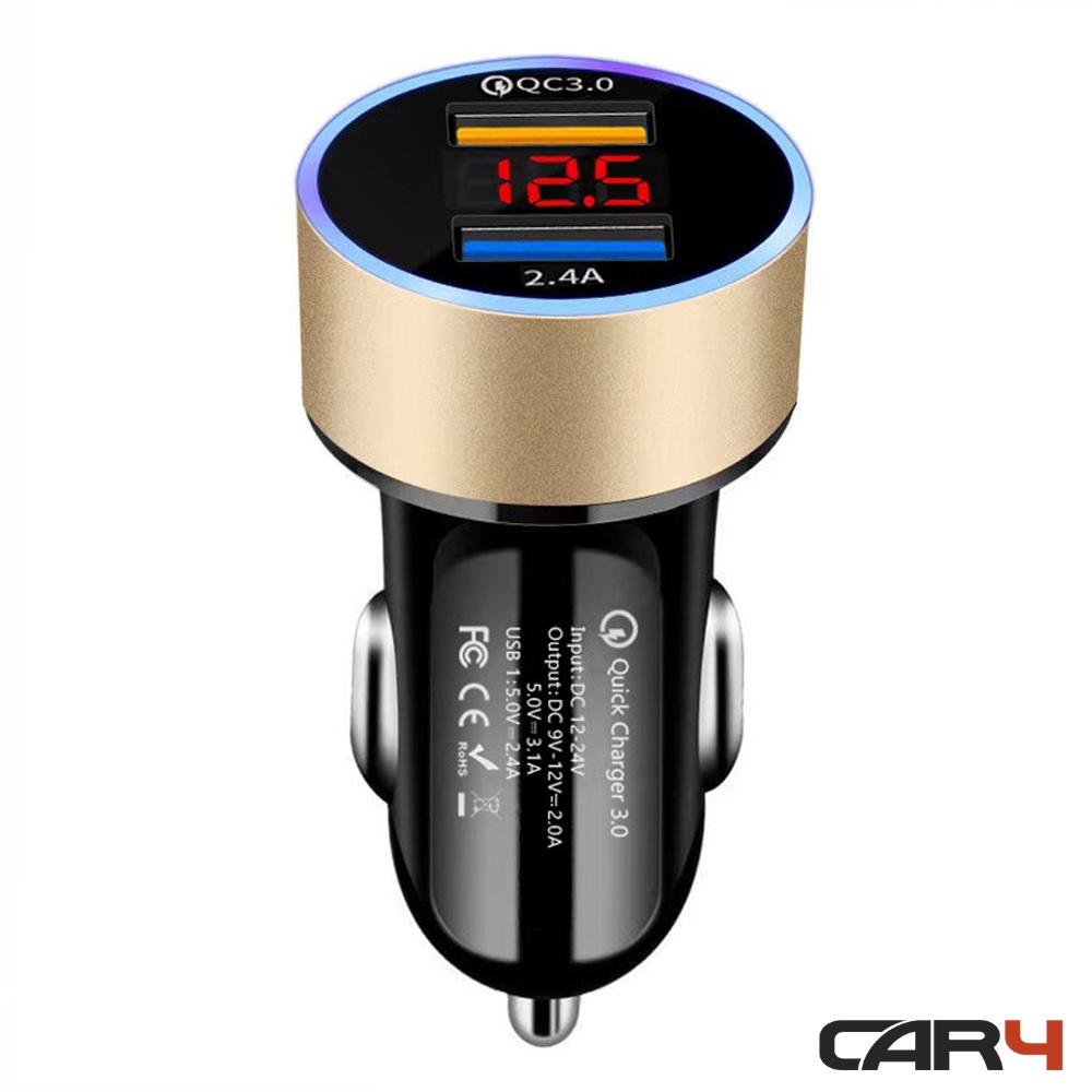 Tẩu sạc nhanh ô tô QC 3.0 2 cổng USB hiển thị điện áp Car4 - (KM Khai Trương)