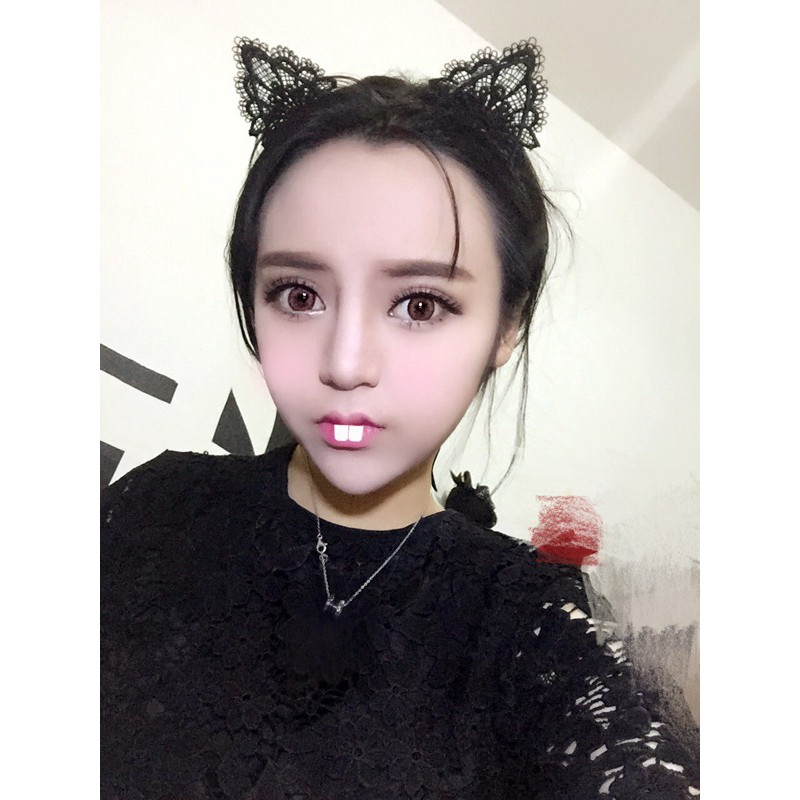 Băng đô tai mèo phối ren kiểu dáng xinh xắn