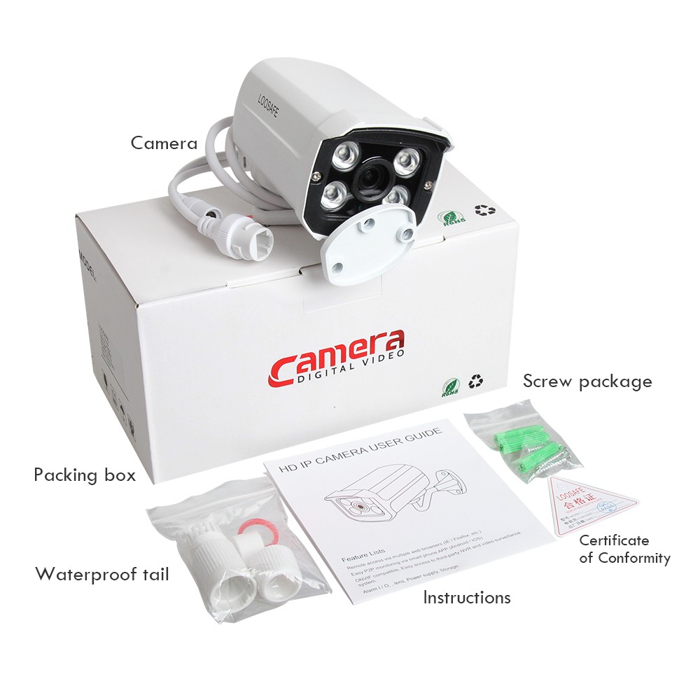 Camera giám sát POE ngoài trời chống nước Full HD 3MP Full HD, Camera IP ban đêm hồng ngoại | BigBuy360 - bigbuy360.vn