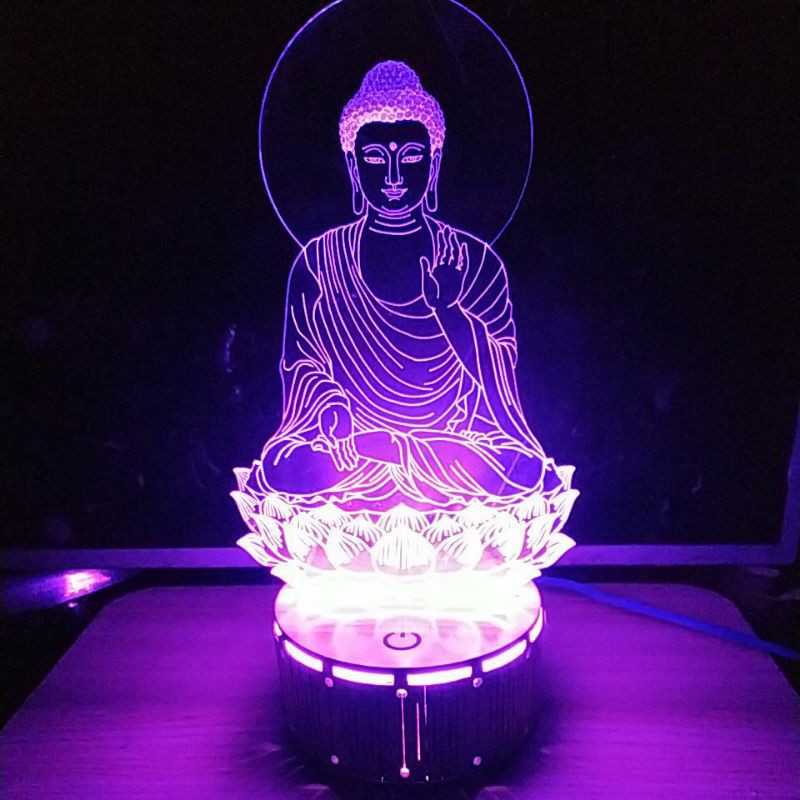 Đèn Ngủ 3D Đế Gỗ Hình Phật Thích Ca