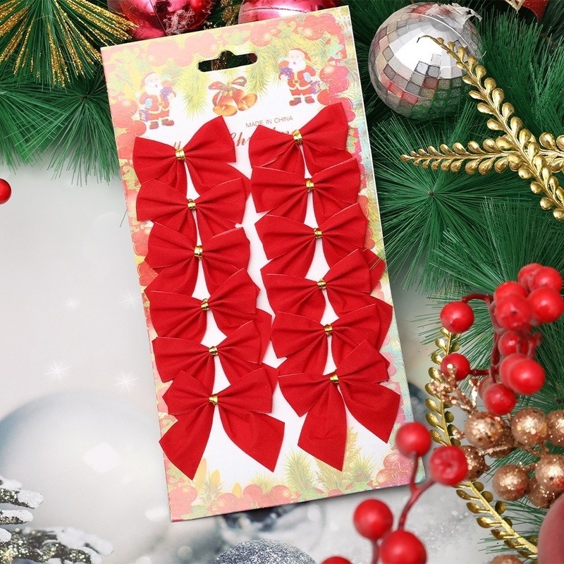 Bộ 12 Nơ Kim Tuyến Vàng Trang Trí Cây Thông Noel