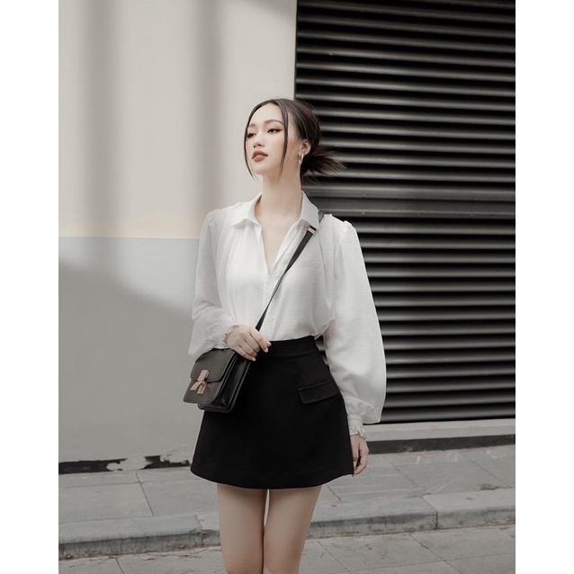Sơ Mi Lụa Tằm Cổ V Tay Bèo