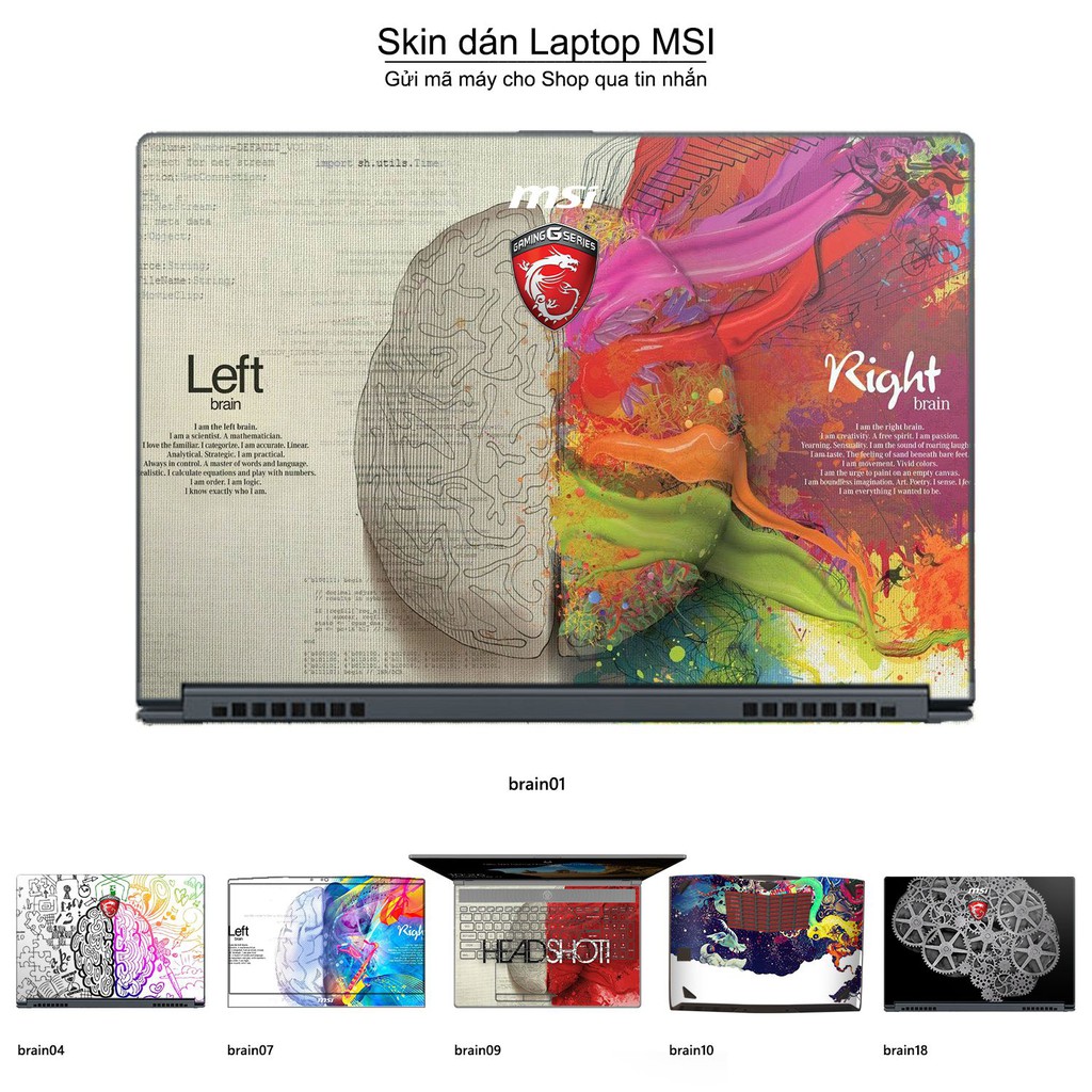 Skin dán Laptop MSI in hình Left Brain Right Brain (inbox mã máy cho Shop)