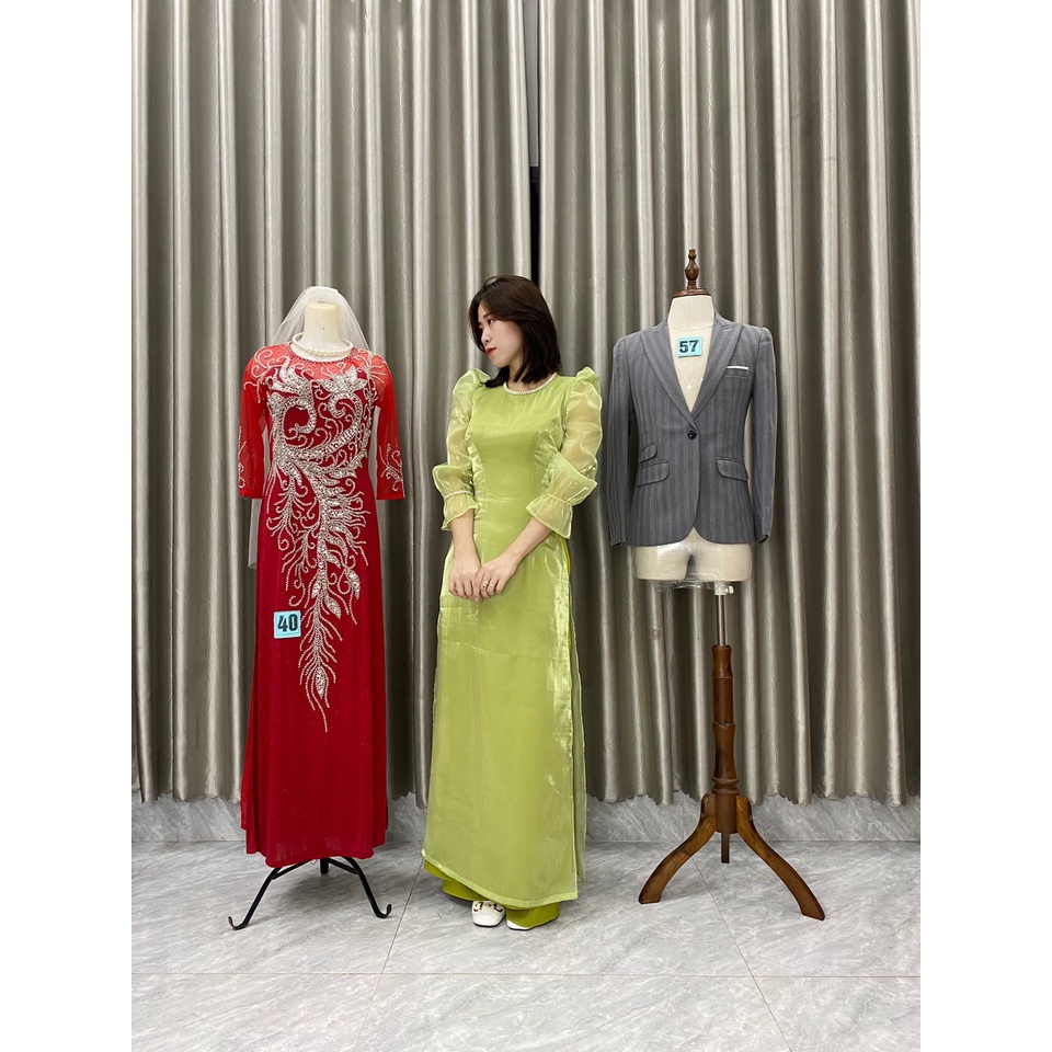 Áo dài dáng xinh_tơ sống xanh lót lụa cao cấp