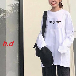 Áo thun dài tay cổ tròn chữ ngực  Only Love dáng Unisex form rộng bo tay bo gấu phong cách Ulzzang