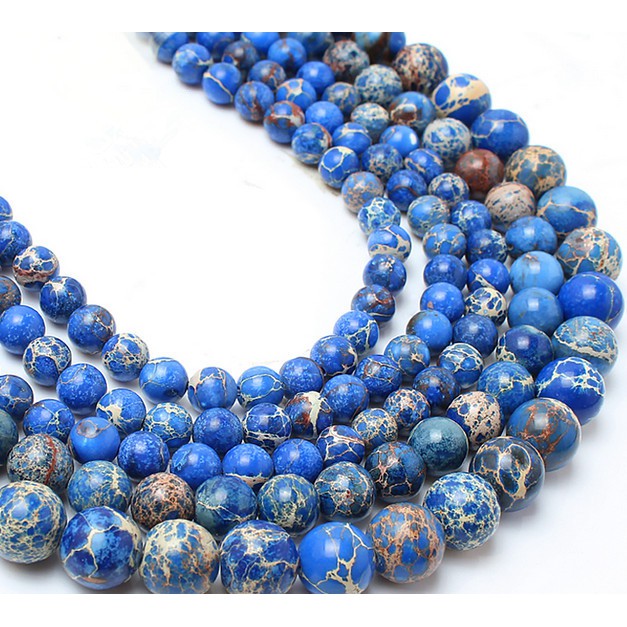 Chuỗi Hạt Đá Tròn Xanh Dương Tự Nhiên 4/6/8/10/12 mm Dùng Làm Trang Sức Thủ Công