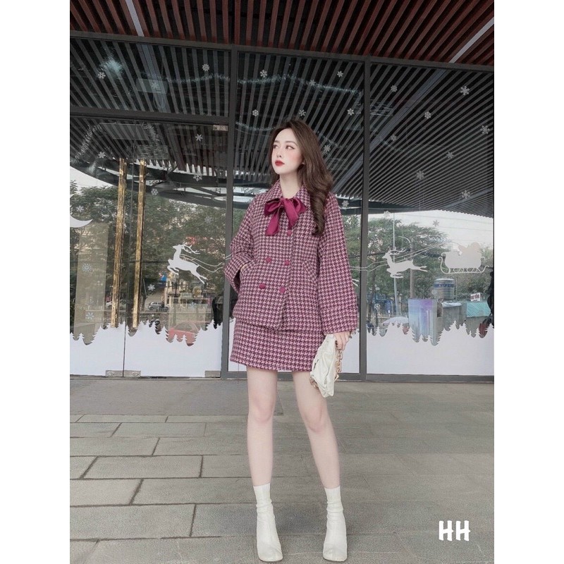 ⚡️SET DẠ⚡️Set dạ zic zac nơ cổ 2 màu