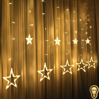 Đèn led thả mành 6 Sao lớn, 6 Sao bé trang trí hình sao, trang trí lễ tết, noel dài 5m