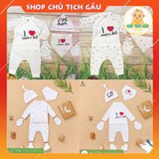 Bộ sơ sinh cài chéo moon@ set quà tặng quần áo trẻ sơ sinh full phụ kiện vải petit mềm mịn