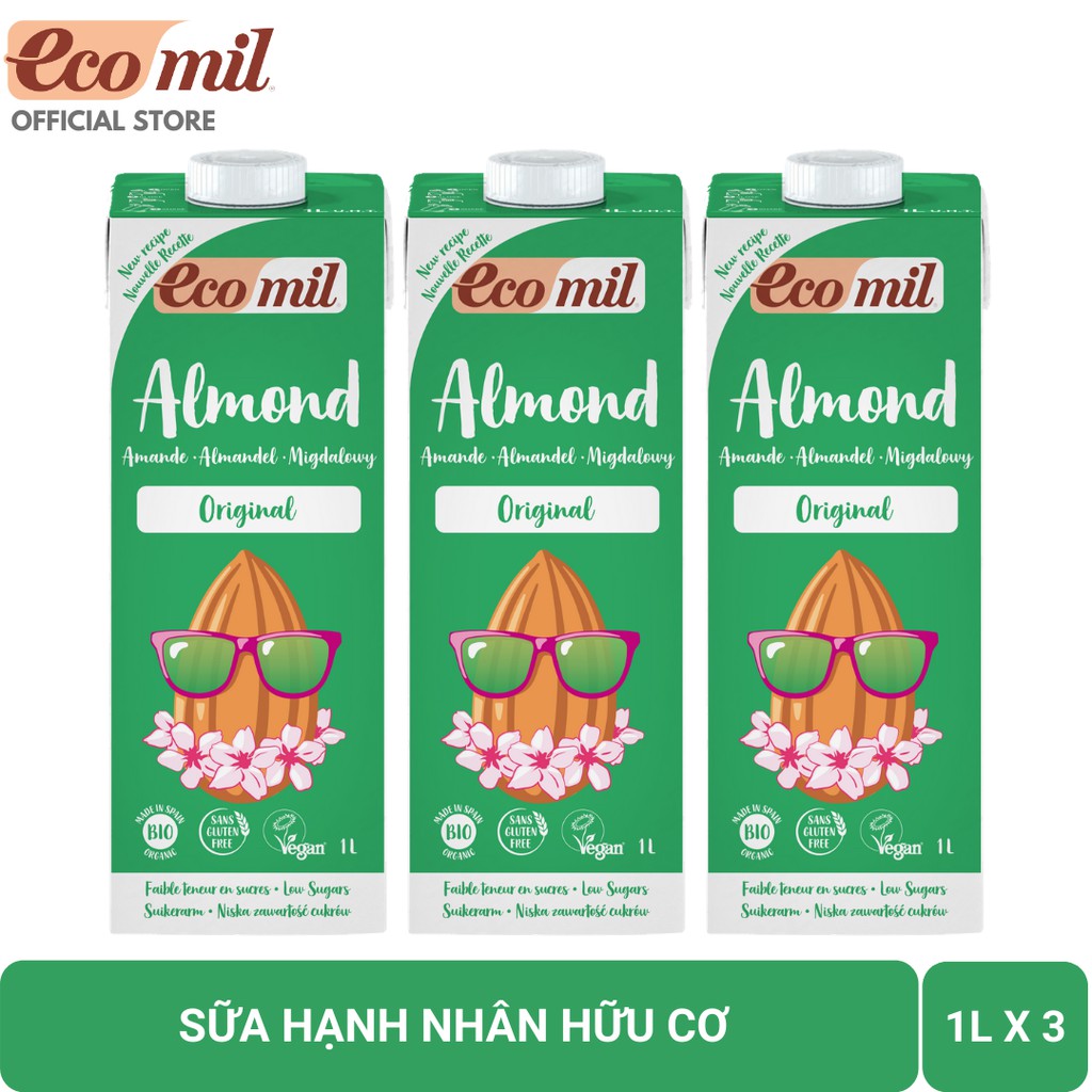 [Lốc 3 Hộp] Sữa Hạt Hạnh Nhân Nguyên Chất Hữu Cơ Ecomil (1L) - Organic Almond Milk Orginal (1L)