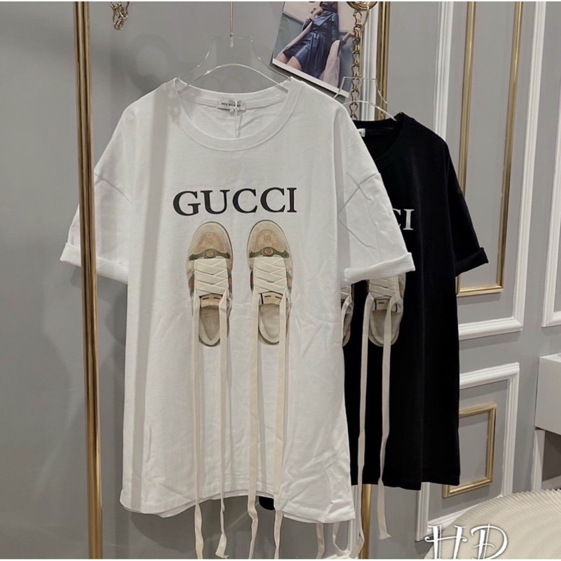 Áo thun Gucci hoạ tiết giày đẹp full tag, túi - Áo phông cotton đẹp