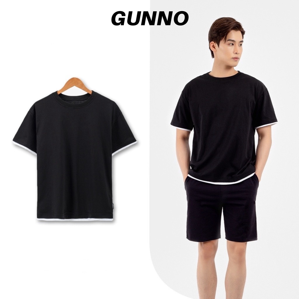 Áo thun nam cổ tròn GUNNO ngắn tay,vải cotton đẹp dày dặn, thoáng mát