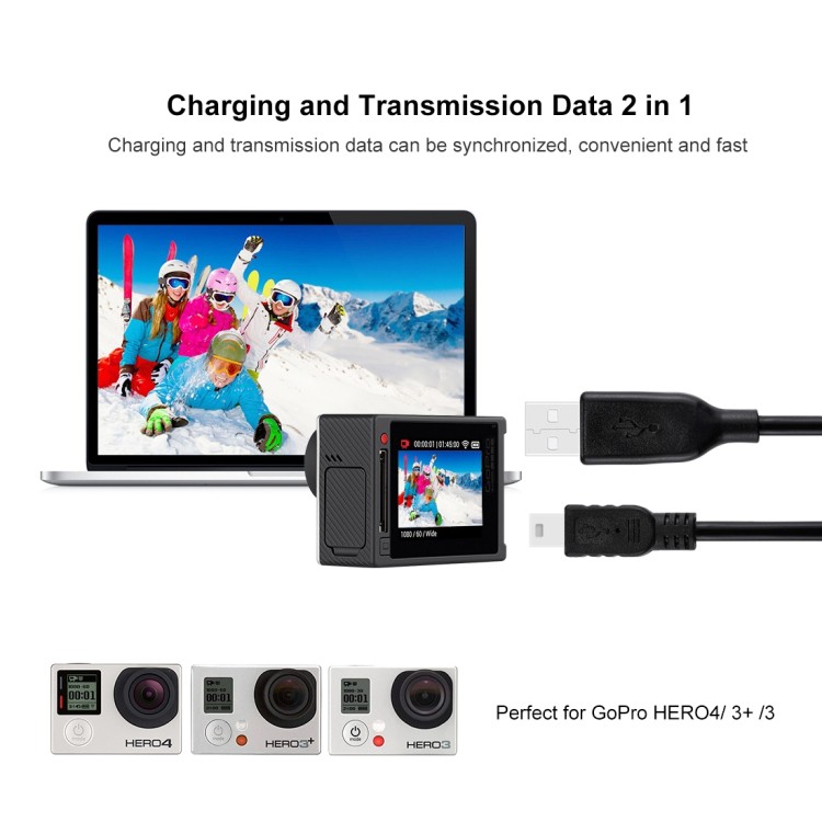 Puluz cáp USB kết nối máy ảnh GoPro Hero 4/3/3+ với máy tính - Hàng chính hãng