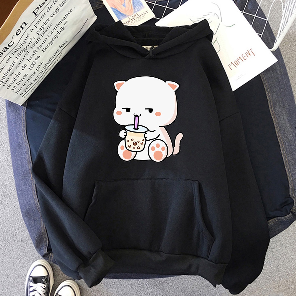 Áo Hoodie Cổ Tròn In Hình Mèo Dễ Thương Phong Cách Harajuku Cho Nữ