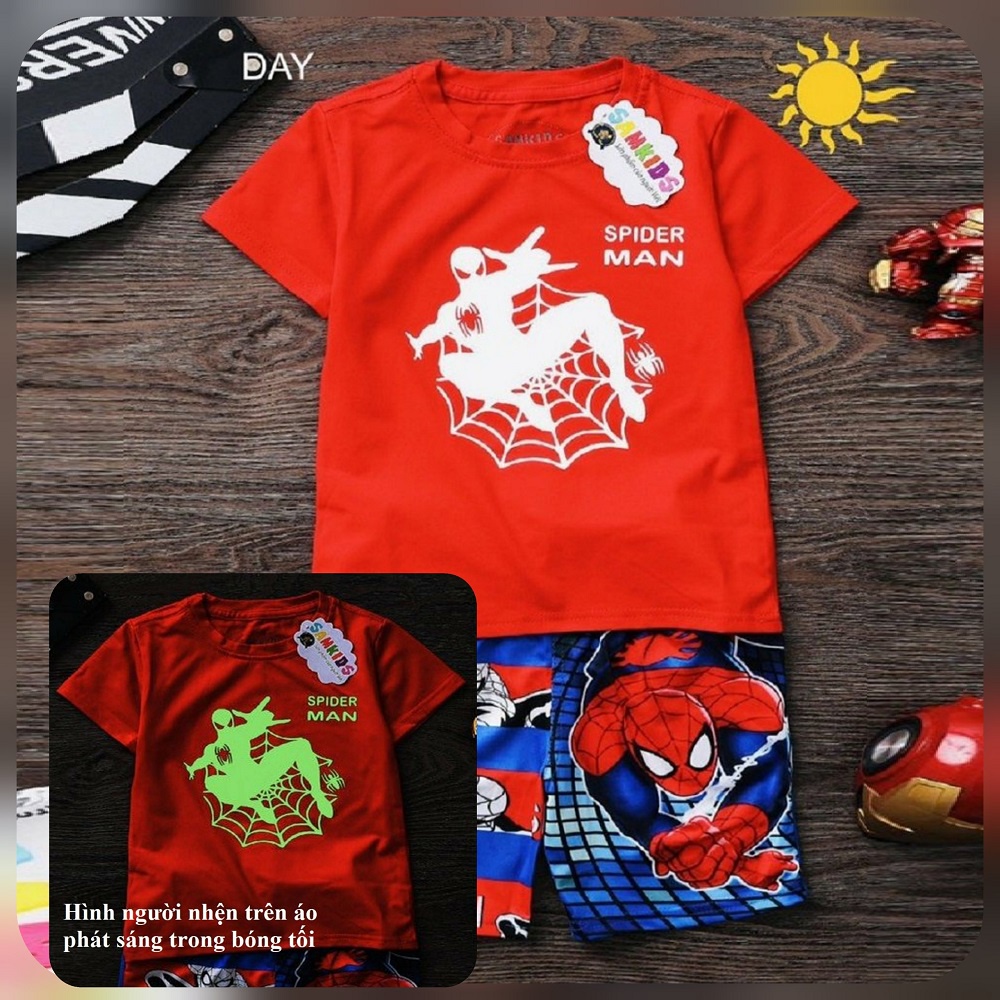 Bộ quần áo siêu nhân người nhện in hình dạ quang cho bé trai TN47